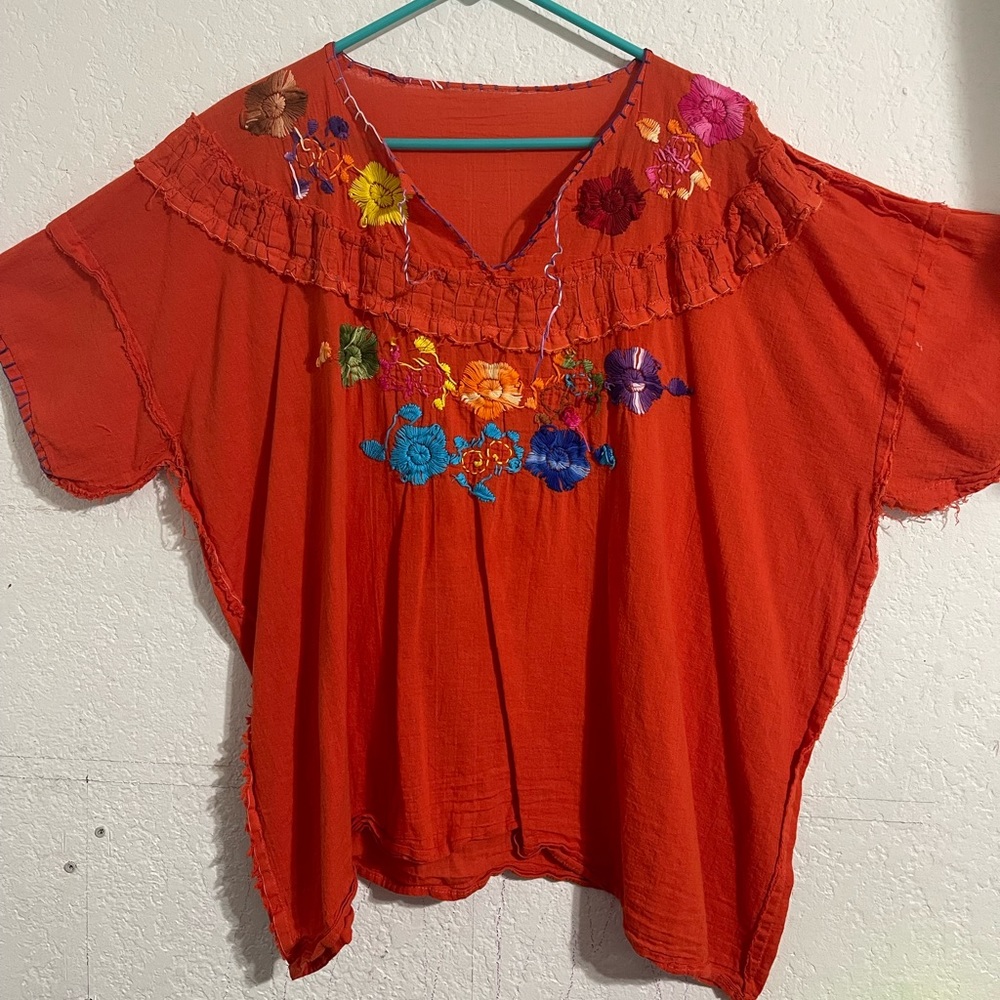 Womens Floral Handmade Mexican Blouse